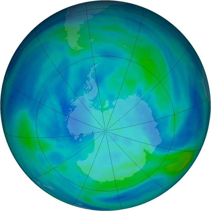 Antarctic ozone map for 09 April 2007